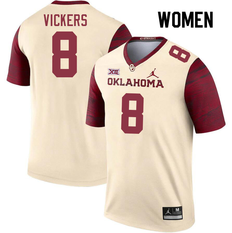 Women #8 Makari Vickers Oklahoma Sooners College Football Jerseys Stitched-Cream